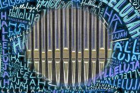 Collage zum Orgel.Punkt: Silberne Orgelpfeifen in der Mitte, umgeben von dem Wort „Halleluja“ in blauen und türkisen Schriftzügen Collage zum Orgel.Punkt: Silberne Orgelpfeifen in der Mitte, umgeben von dem Wort „Halleluja“ in blauen und türkisen Schriftzügen